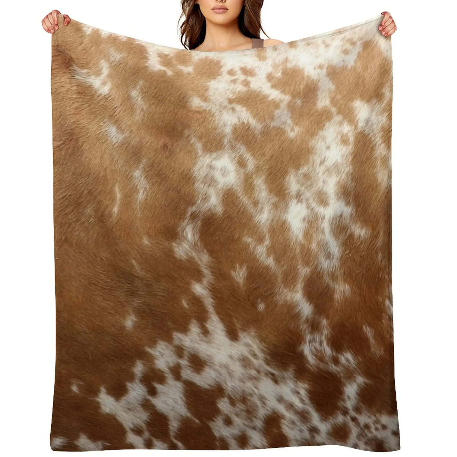 

Western Cowhide – Light Brown and White Throw Blanket Luxury Brand for babies Flannel Fabric Thin Blankets
