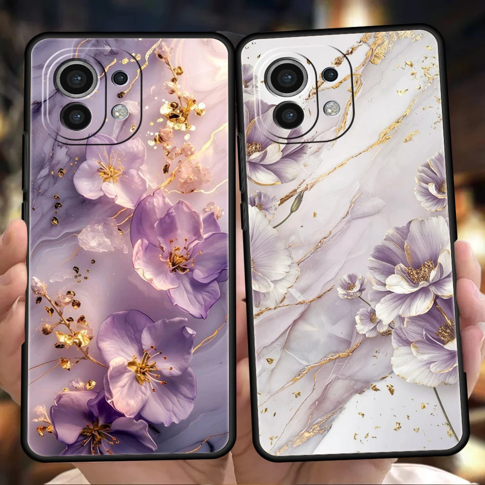 

Phone Case For Xiaomi 15 14 13 12 Lite 14T 13T 12T Pro Poco X7 X6 X5 X4 X3 NFC F7 Ultra F6 Pro Soft Cover Flower Marble