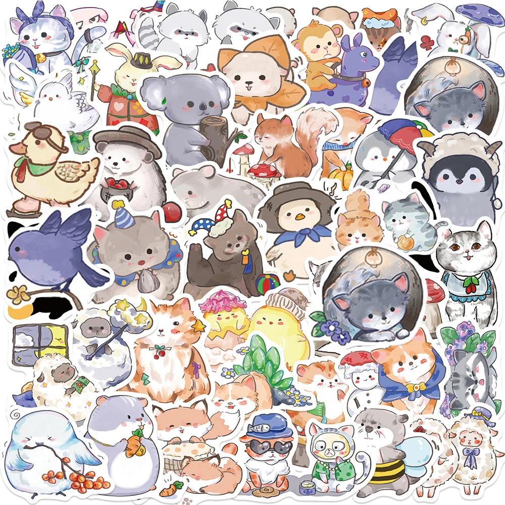

10/30/50pcs Hand Drawn Cute Animal Stickers Kawaii Cat Cartoon Decals DIY Suitcase Phone Guitar Waterproof Sticker Classic Toy
