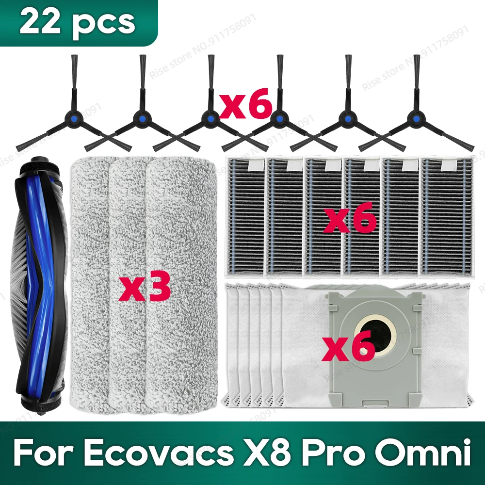 Compatible for Ecovacs X8 Pro Omni Accessories Main Side Brush Hepa Filter Rag Dust Bag Replacement Parts