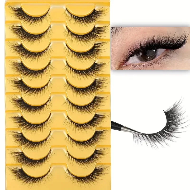 10 أزواج من الرموش الصناعية الناعمة ذات العين المانجو ثلاثية الأبعاد الطويلة والسميكة، لافتة للنظر، رموش صناعية كاملة، تعزز مظهر العين