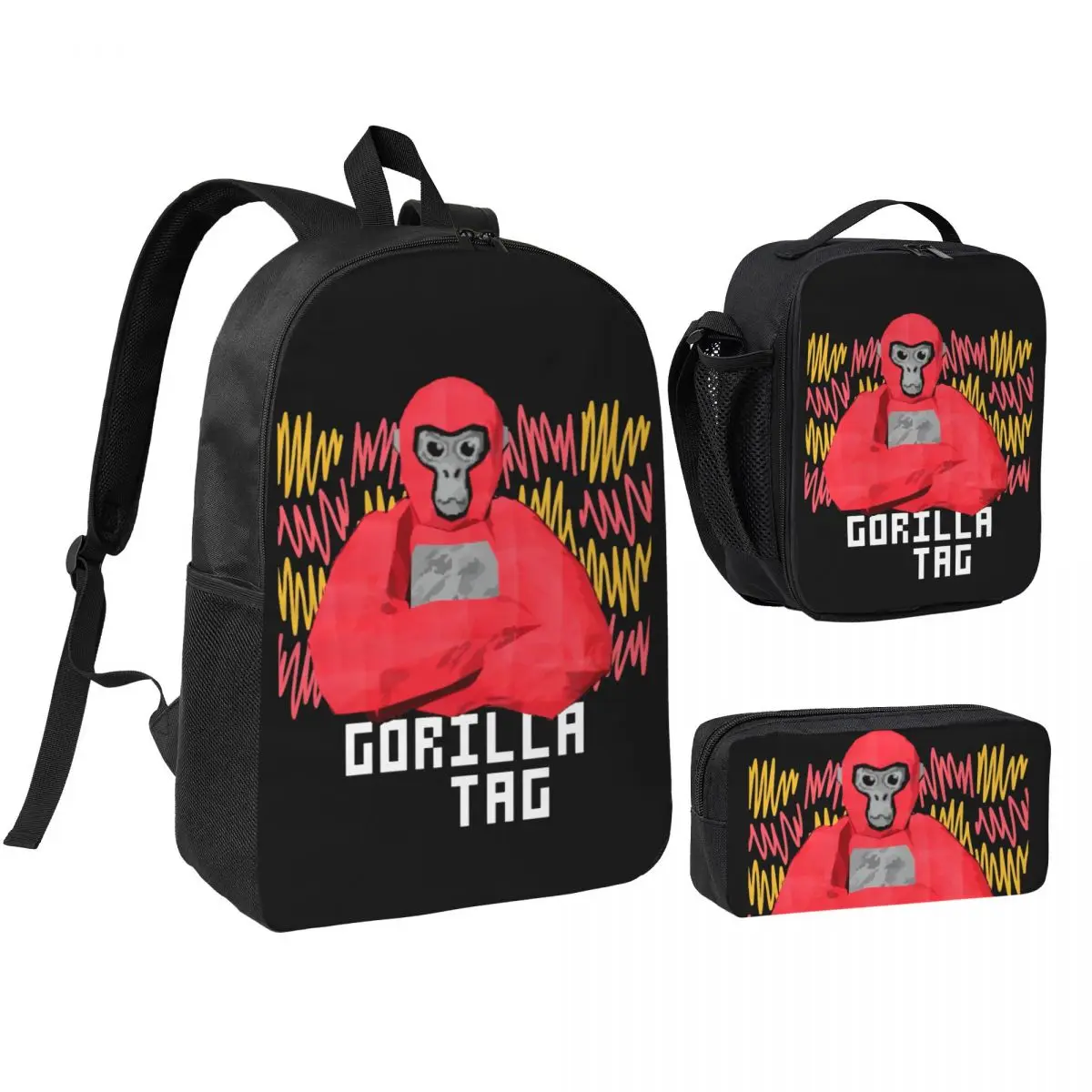 Gorilla Tag Monke 3pecs/set Backpack for Student Game Monkeys Laptop Daypack Lunch bag Pencil Case