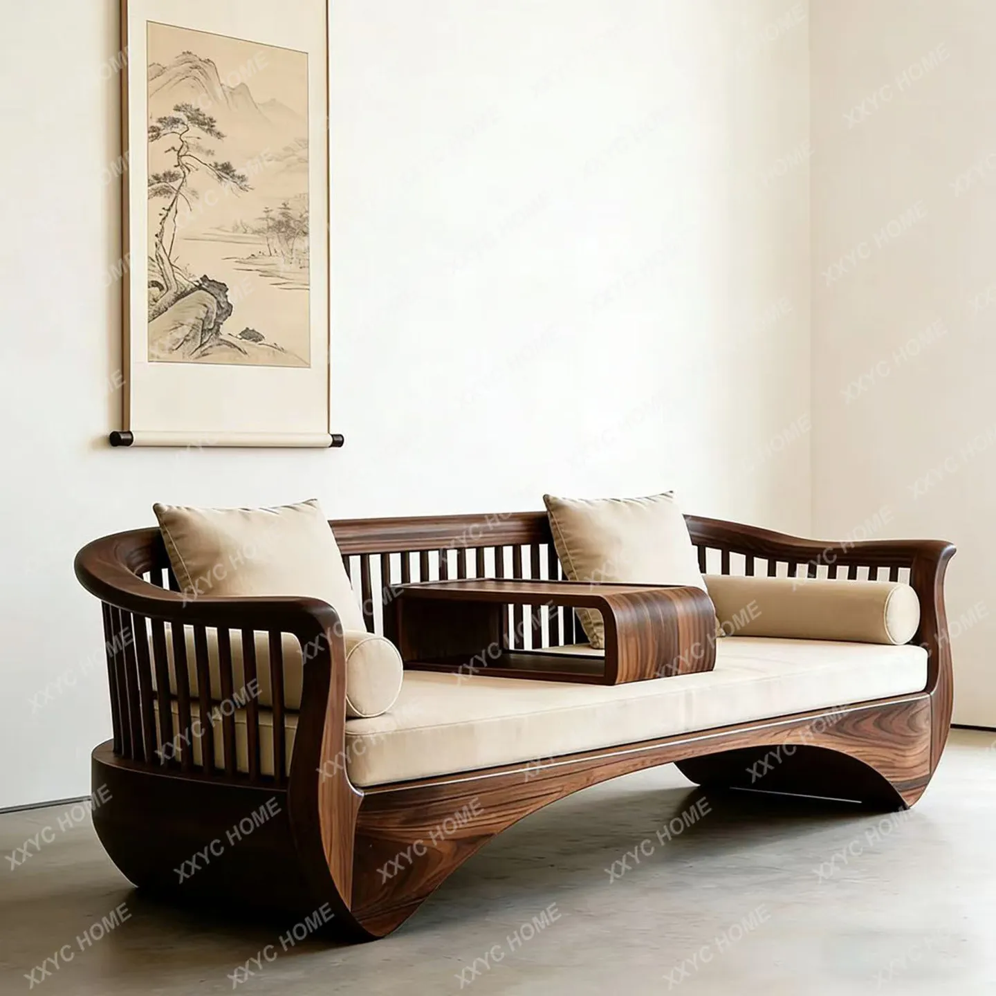 Black walnut living room office sofa bed Song aesthetic Zen Arhat bed custom furniture