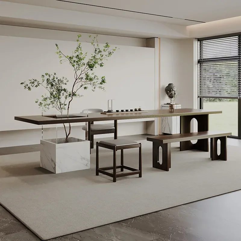 

New Chinese and chair combination solid wood large board modern kung fu tea table business tea table office tea room zen
