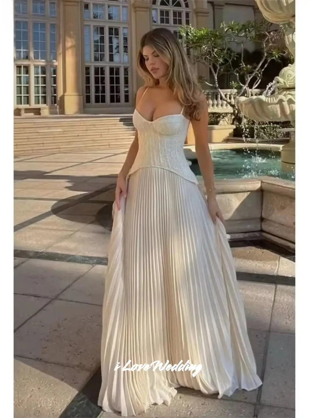 White Multilayer Pleats A-Line Prom Dresses Spaghetti Strap Vestos De Noche Floor-Length Formal Even Ing 2025 Pleated Customized