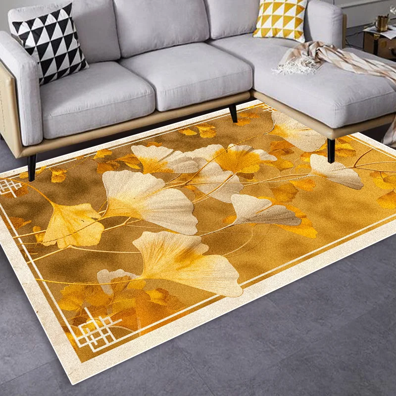 

Nordic Golden Floral Area Rug Non-Slip Carpet for Living Room Sofa Bedroom Floor Mat Home Decor