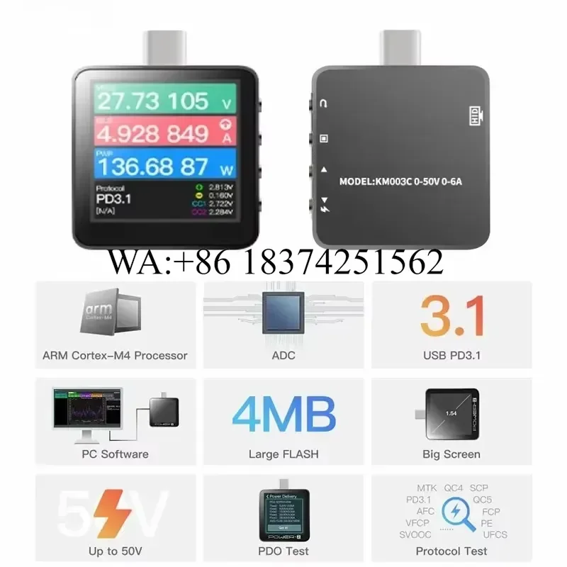 Wmwmnu for KM003C USB Power Tester PD3.1 QC5.0 Protocol Analyzer 48V Dual Type-C Digital Voltage Current Meter