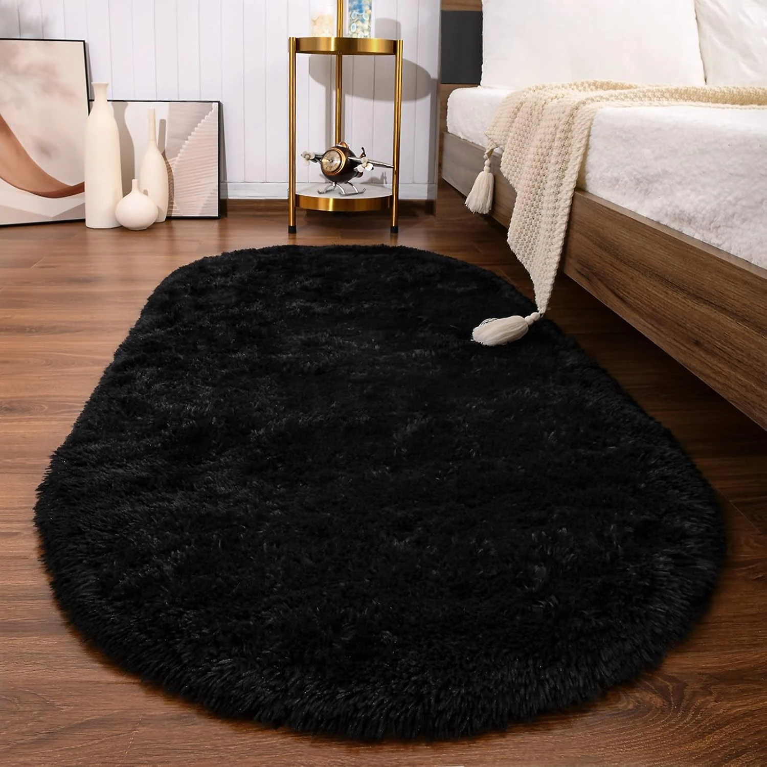 VIKAMA Simple Elliptical Fluffy Rug Non-slip Soft Indoor Area Rug Bedroom Dormitory Daycare Floor Mat Home Decoration