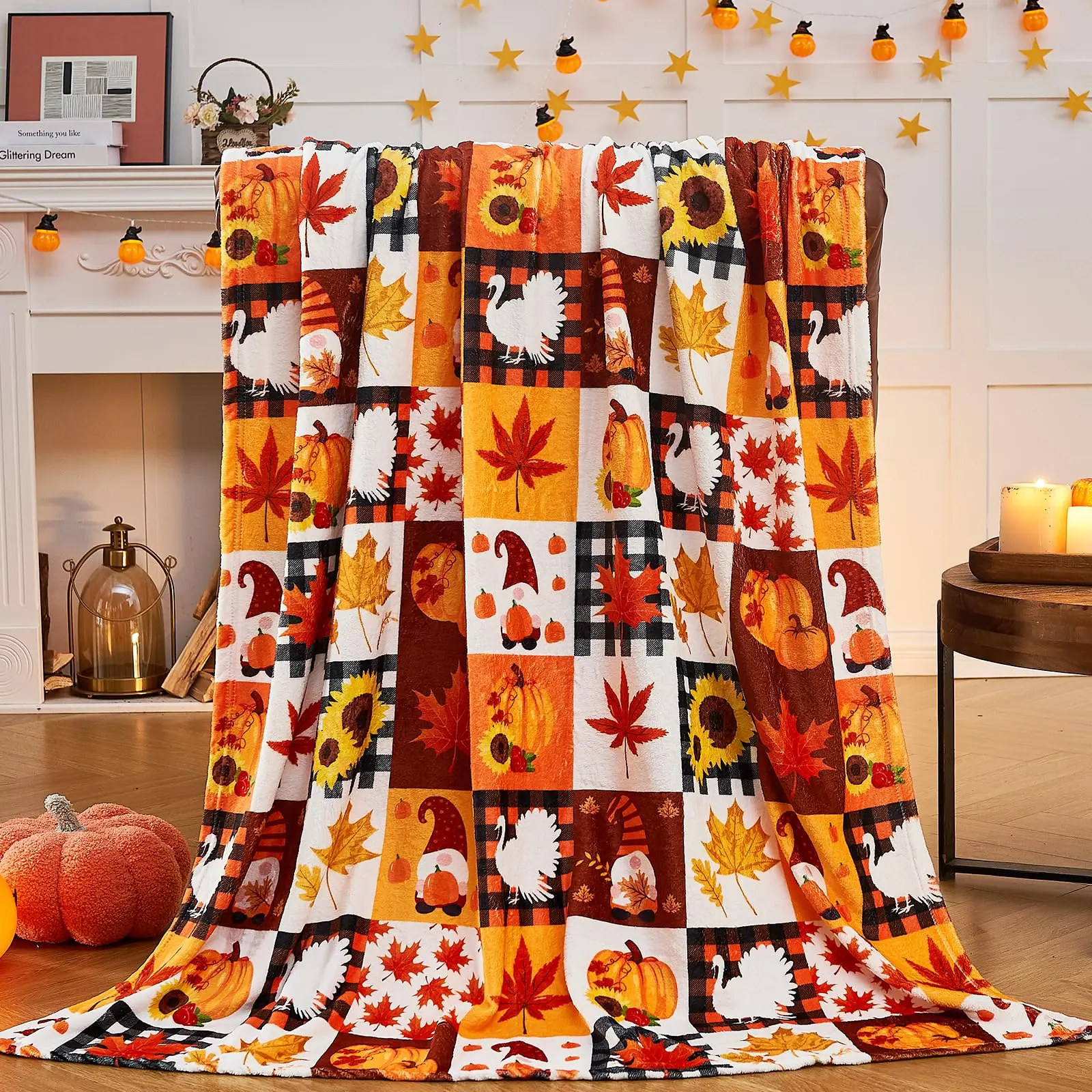 

KACISSTY Pumpkin Plaid Blankets Thanksgiving Halloween Theme 3D Printed Throw Blanket Thin Flannel Quilts Air Condition Quilt