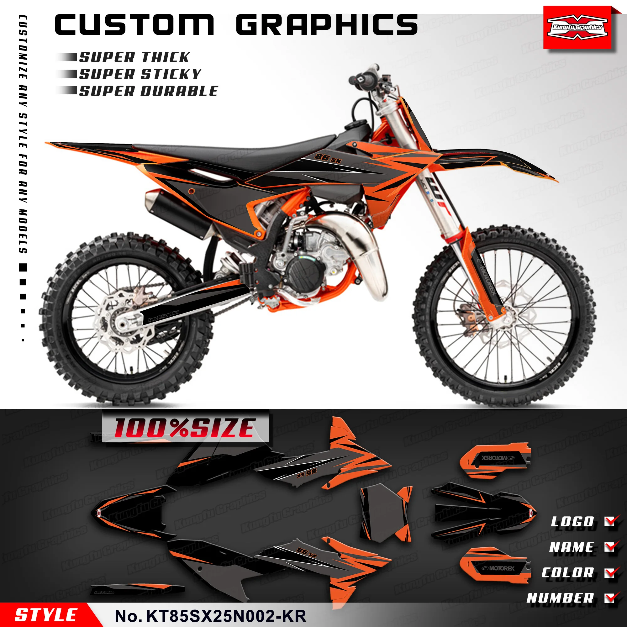 

KUNGFU GRAPHICS MX Stickers Enduro Adhesive Decals for KTM SX 85 SX 2025 2026, Modification, KT85SX25N002-KR