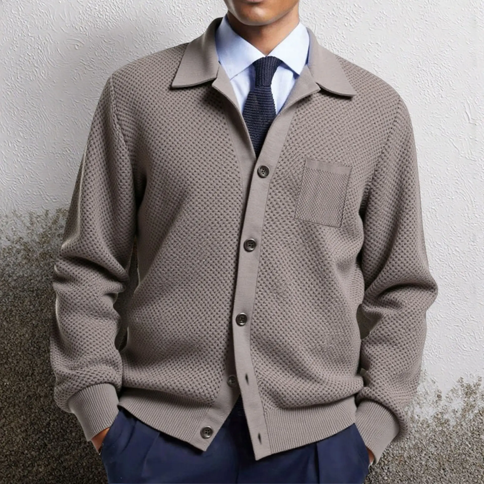 

Men's Knitted Cardigan Single Button Collar Sweater Autumn Winter New Sle Youth Faion Long Sve Casual Outerwear