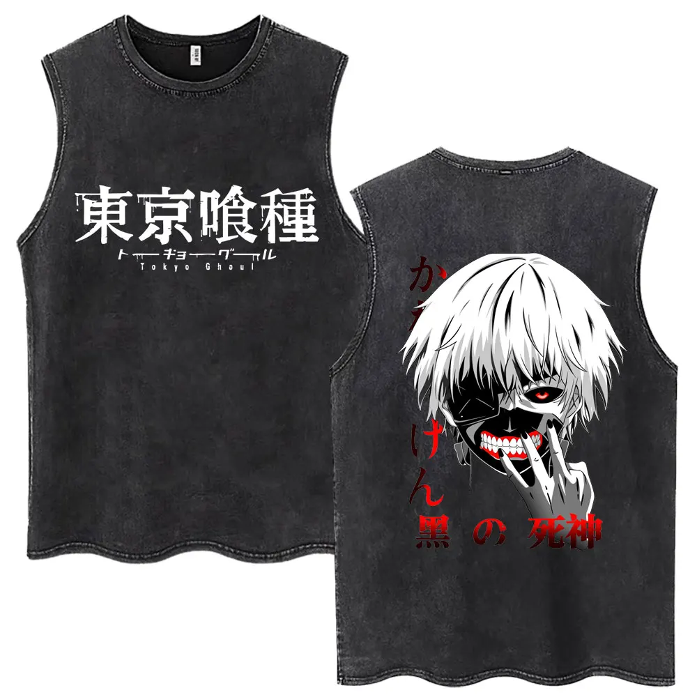 Gewaschene Grunge-Blumen-Spinnenlilie Tokyo Ghoul Kaneki Ken Tanktops für Männer und Frauen Vintage Harajuku Westen Baumwolle Lässige Ärmellose T-Shirts – Detail 8
