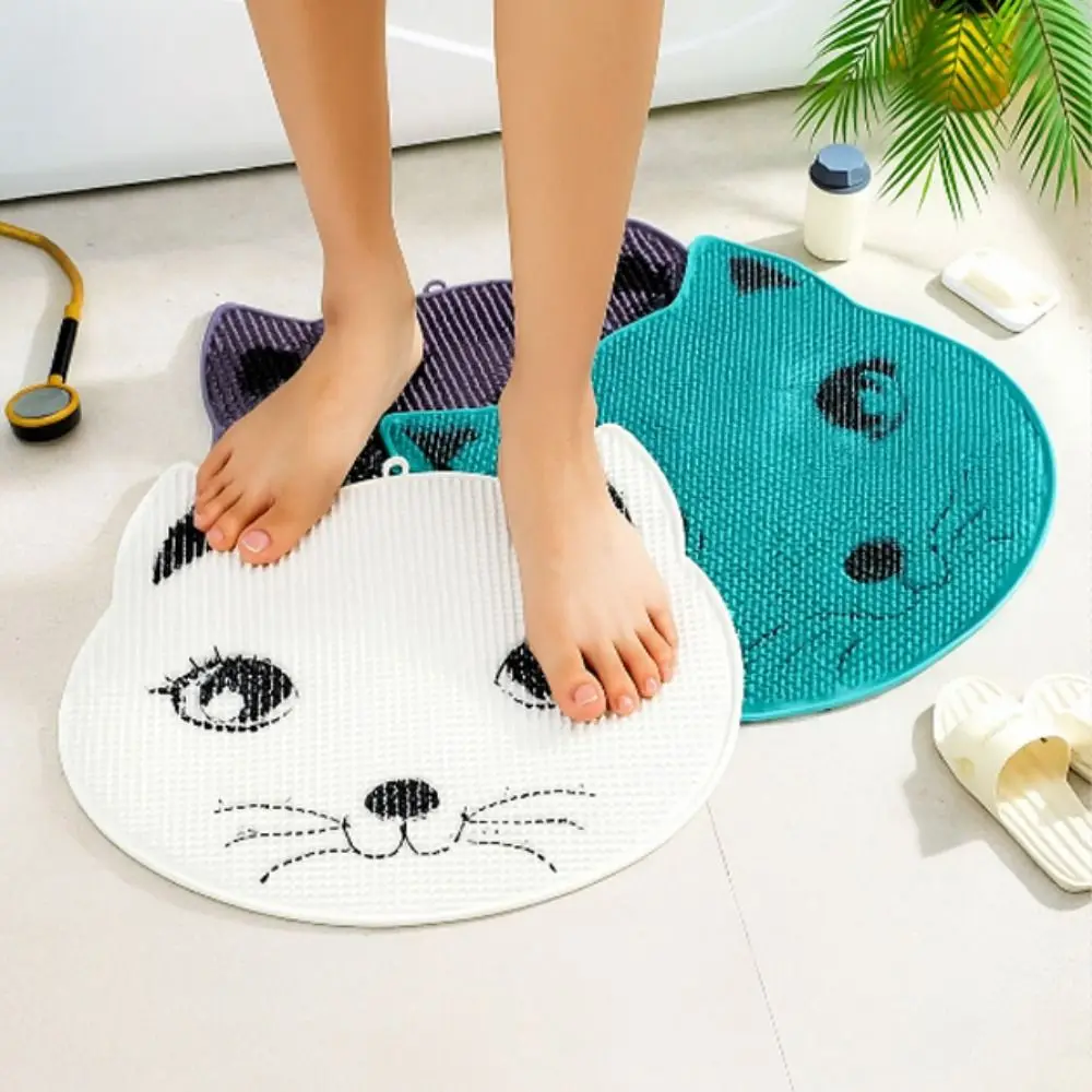 

Cat Shaped Bathroom Non Slip Pad Cartoon Anti Slip Shower Foot Scrubber Mat Soft with Suction Cups Foot Pedal Shower Brush