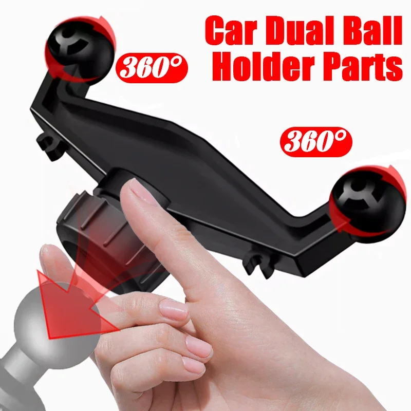 Dual Ball Head Car Holder with 360 Rotation Base Mount Mobile Phone Navigation Support Accessories for Auto Center Console