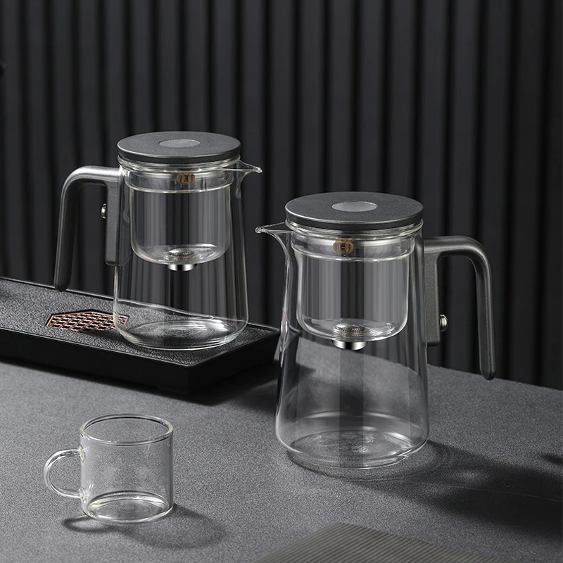 Tetera con contenedor interior de separación de agua, interruptor magnético de un clic, filtración de separación de té, tetera de vidrio, nueva moda