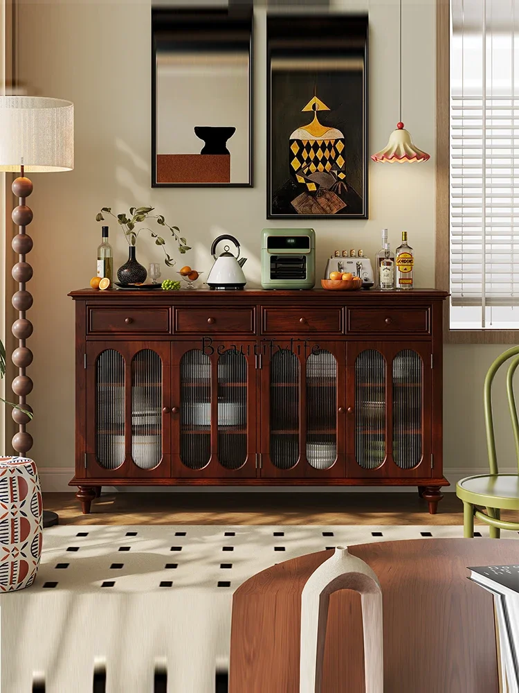 

ld14American Retro Solid Wood Changhong Glass Tea Cabinet Living Room Home Multi-Function Locker
