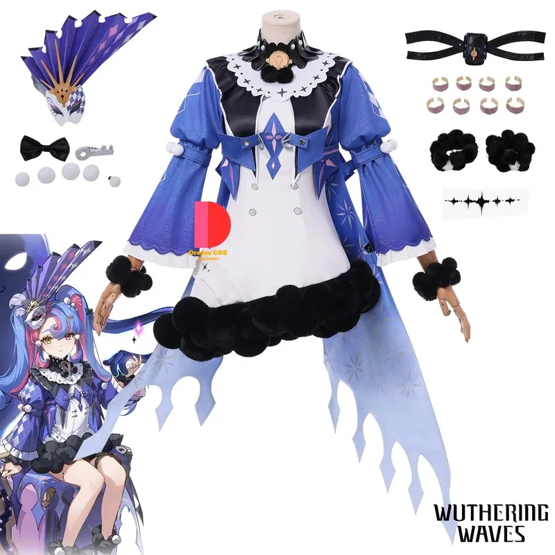 

Game Wuthering Waves Cosplay Halloween Party Roccia Role Play Costume Anime Cute Lolita Stage Dress with Wig for Women Comic Con