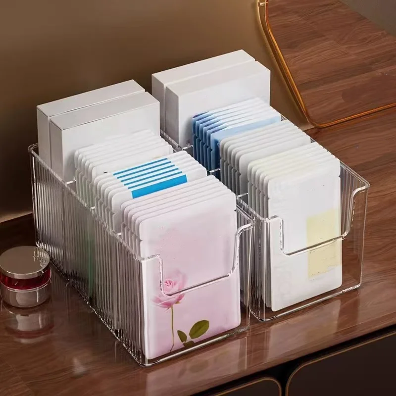 1Pc/Transparent Acrylic Desktop Storage Box Rectangular 4-Compartment Cosmetics Organizer Simple Storage Box