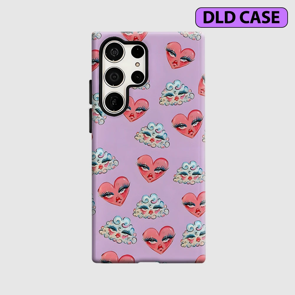 Lavender Hearts Phone Case for Samsung Galaxy S26 S25 Ultra S24 S23 Ultra Plus Shockproof Double Layer Tough Back Cover