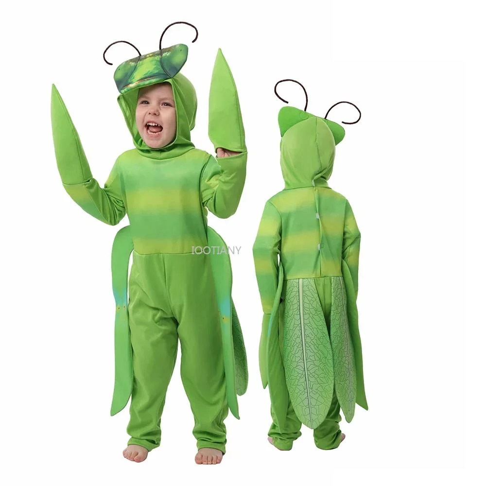 

Boys Girls Praying Mantis Jumpsuit Green Insect Carnival Costume Insect Fancy Dress Halloween Praying Mantis Costumes For baby