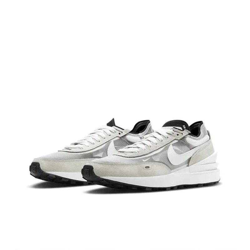 Nova chegada original nike waffle um tênis de corrida masculino resistente ao desgaste absorção de choque respirável cinza branco da7995