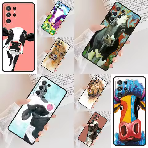 Animal cattle cow watercolor painting Phone Case For Samsung Galaxy S24 S23 S22 S21 Ultra S10 Note 10 Pro S20 Plus FE S9 Cover