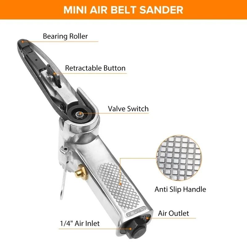 3/8 Inch Mini Air Belt Sander with Sanding Belts Heavy Duty Pneumatic Sanding Buffing Tools Air Angle Grinding Machine 330x10mm