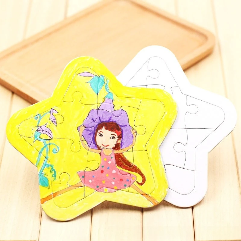 4 SZT. Puste Puzzle Interaktywne Zabawki Edukacyjne DIY Materiały do Rękodzieła do Kolorowania, Rysowania i Bazgrołów Kreatywne Puste Puzzle do Samodzielnego Wykonania