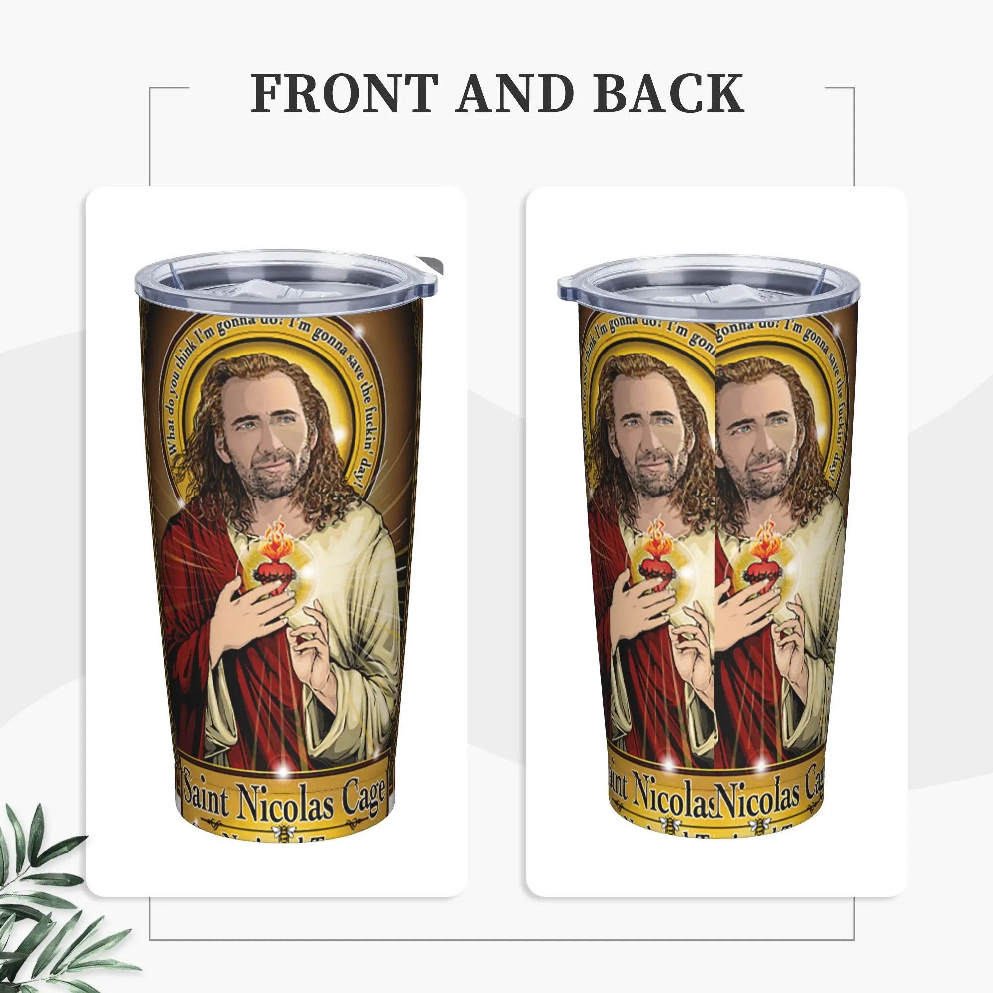 Saint Nicolas Cage National Treasure Insulated Tumbler with Straws Lid  Stainless Steel Coffee Mugs Hot Cold Drinks Cup, 20oz