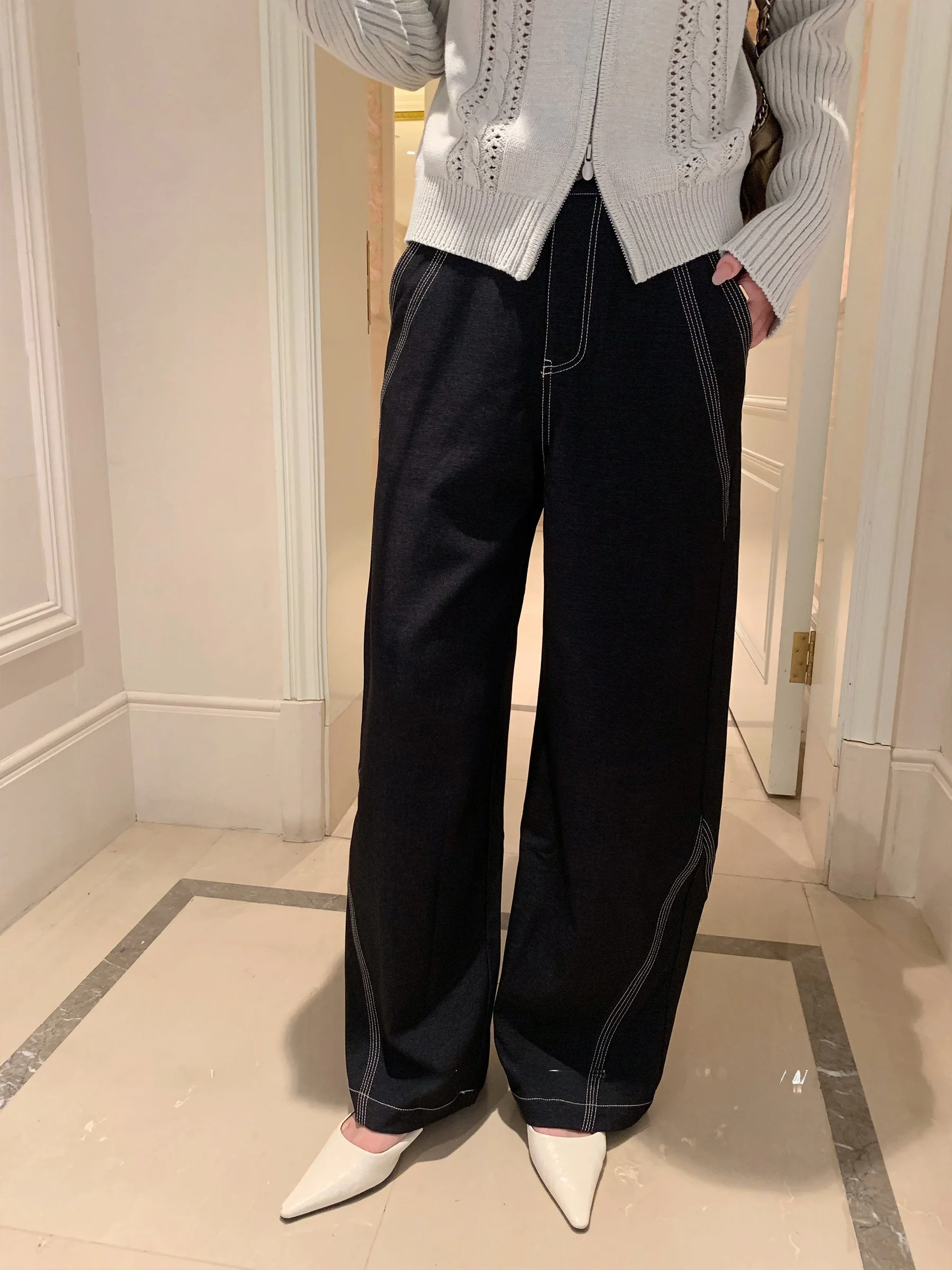 

Джинсы женские Sam Seoi с высокой талией, прямые, синие, из денима, свободные, утягивающие, с широкими штанинами, модель Money Bag Sle