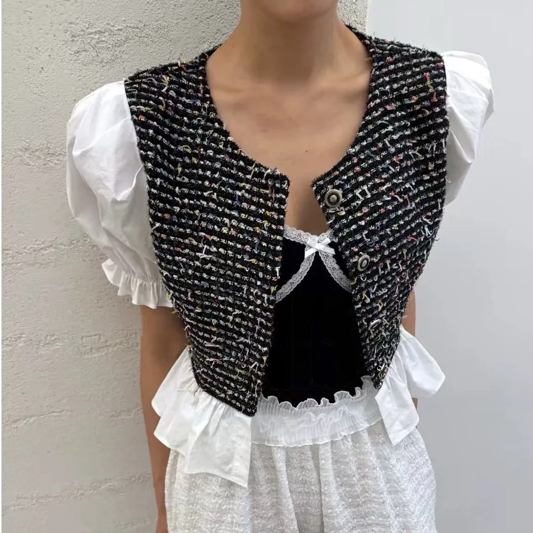 Korean Style Chic Summer New Fashion Casual Wind Small Variety Button Splicing Small Fragrance Style Jacket Women's Loose Fit...