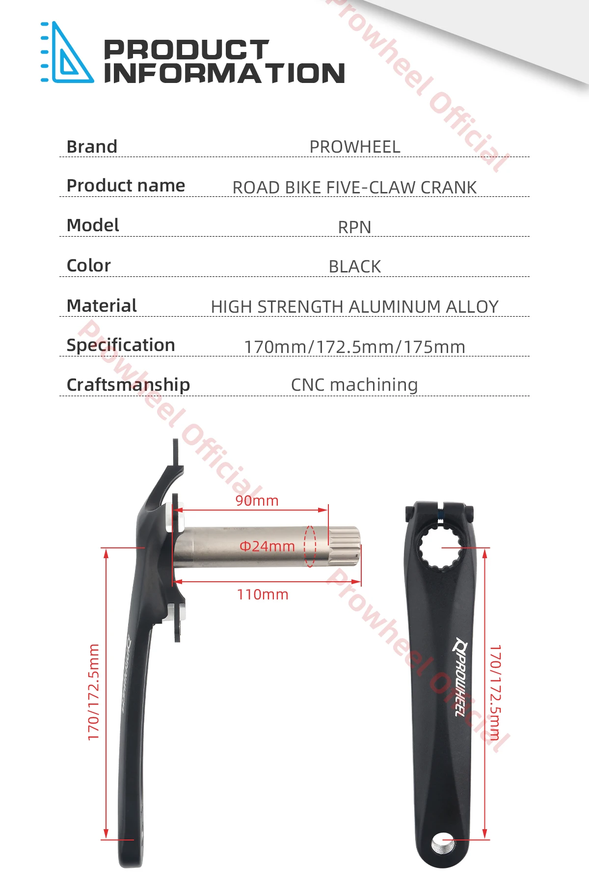 Prowheel Rennrad Kurbelgarnitur 110BCD 130BCD 170mm 172,5mm BB Tretlager Faltrad Kurbelgarnitur – Detail 4