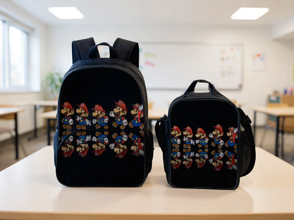 

HOT Unisex Children Super Mario Large Backpack 2Pcs Set-Lightweight Daypack and Insulated Lunch Tote for Student