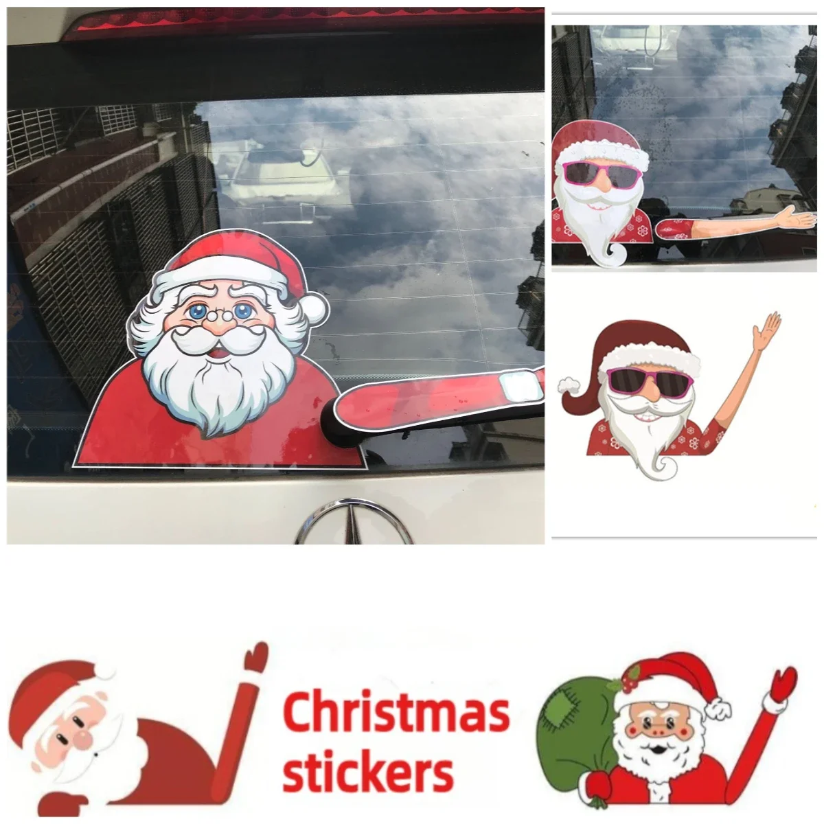 

Christmas Car sticker Santa Claus wiper car decal, strap-free self-adhesive wiper, Christmas holiday Santa car sticker