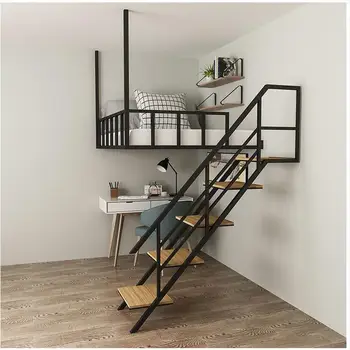 공간 절약 높은 침대 심플 모던 걸이형 침대 해먹 아이언 아트 다락방 침대 작은 아파트 타입 다락방 침대 테이블 아래