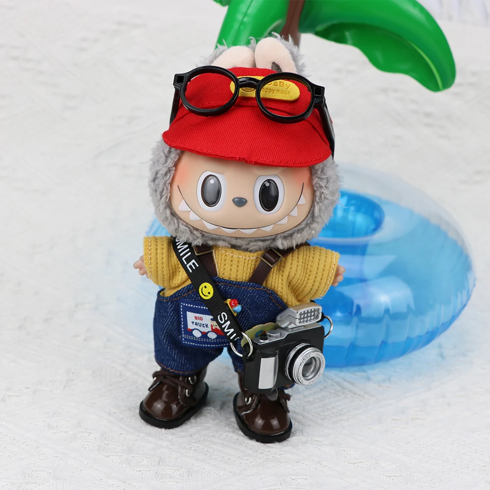 

Одежда для малышей Labubu первого и второго поколения, джинсовые рабочие штаны, комплекты шляп, аксессуары для одежды