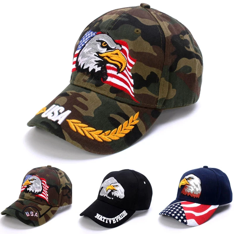 New Men\'s Animal Baseball Cap Patriotic Bald Eagle and American Flag Snapback Caps For Women USA 3D Embroidery Farm Trucker Hats