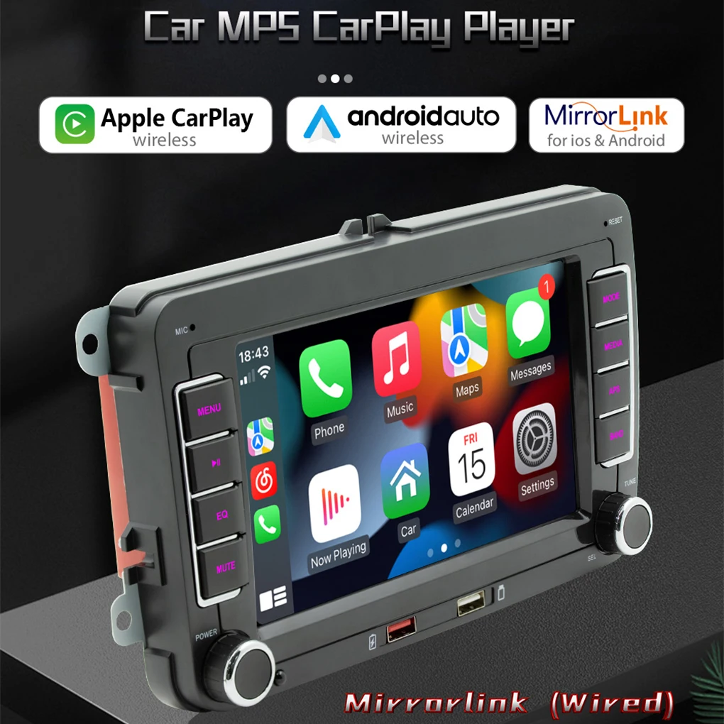 For Volkswagen 7 Inch Wired Carplay Car Radio MP4/MP5 Seamless Connectivity With Car Play Android Auto Car Radio +12Led