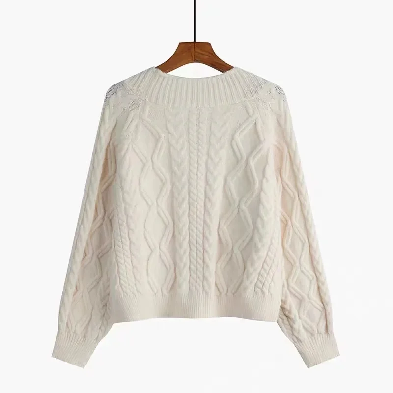 المألوف الخامس الرقبة سترة مشغولة من الصوف سترة معطف المرأة ربيع الخريف 2025 جديد فضفاض قصير سترة غير رسمية سترة الإناث