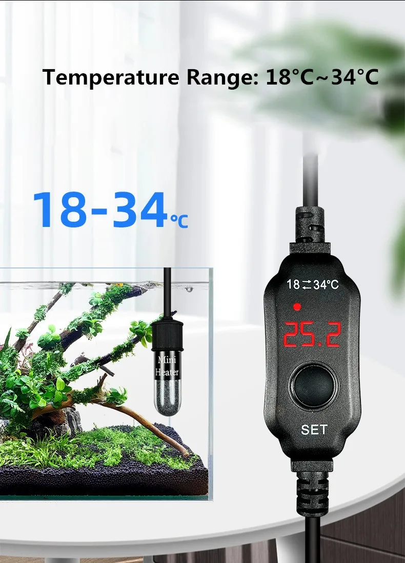 Mini USB Aufladen Aquarium Heizstab Aquarium Aquarium Heizung Tauch thermostat Heizung einstellbare Temperatur 18-34 ℃ – Detail 6