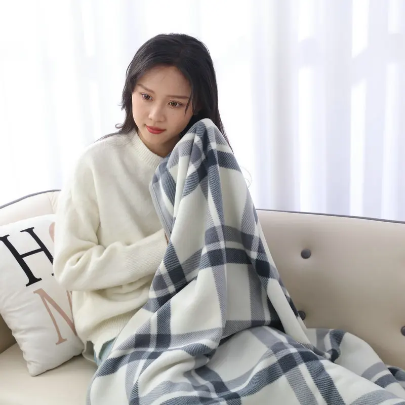 Wearable Plaid Blanket Fleece Doublelayer Blankets With Button Thicken Multifunction Winter Warm Throw Blanket For Sofa Bed