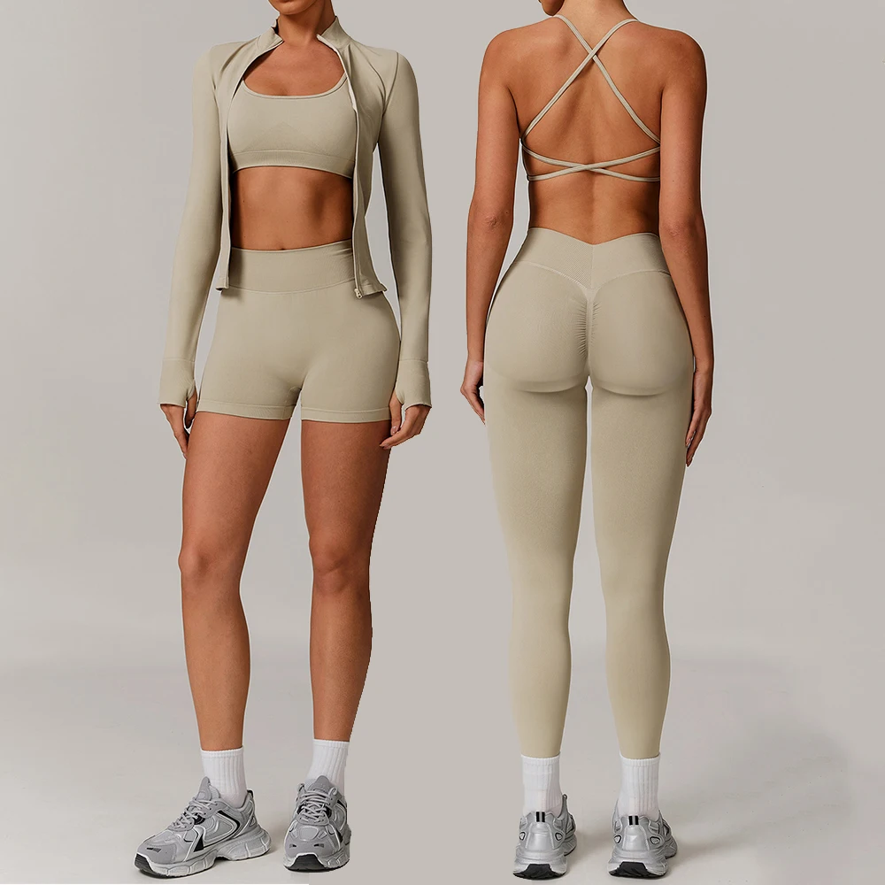 

2/3PCS Seamless Yoga Set Women Sportswear Workout Set Gym Clothing Fitness Long Sleeve Jacket High Waist Leggings Sports Suits
