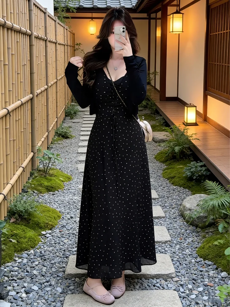 

plus Size Women's Summer New Korean Style Gentle Slim High Waist A-Line Dress Sun Protection Cardigan Set Casual Fashion