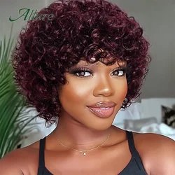 Jerry Curly cabelo humano perucas para mulheres negras, peruca afro curto com franja, allure, perverso, Pixie, marrom colorido, 10