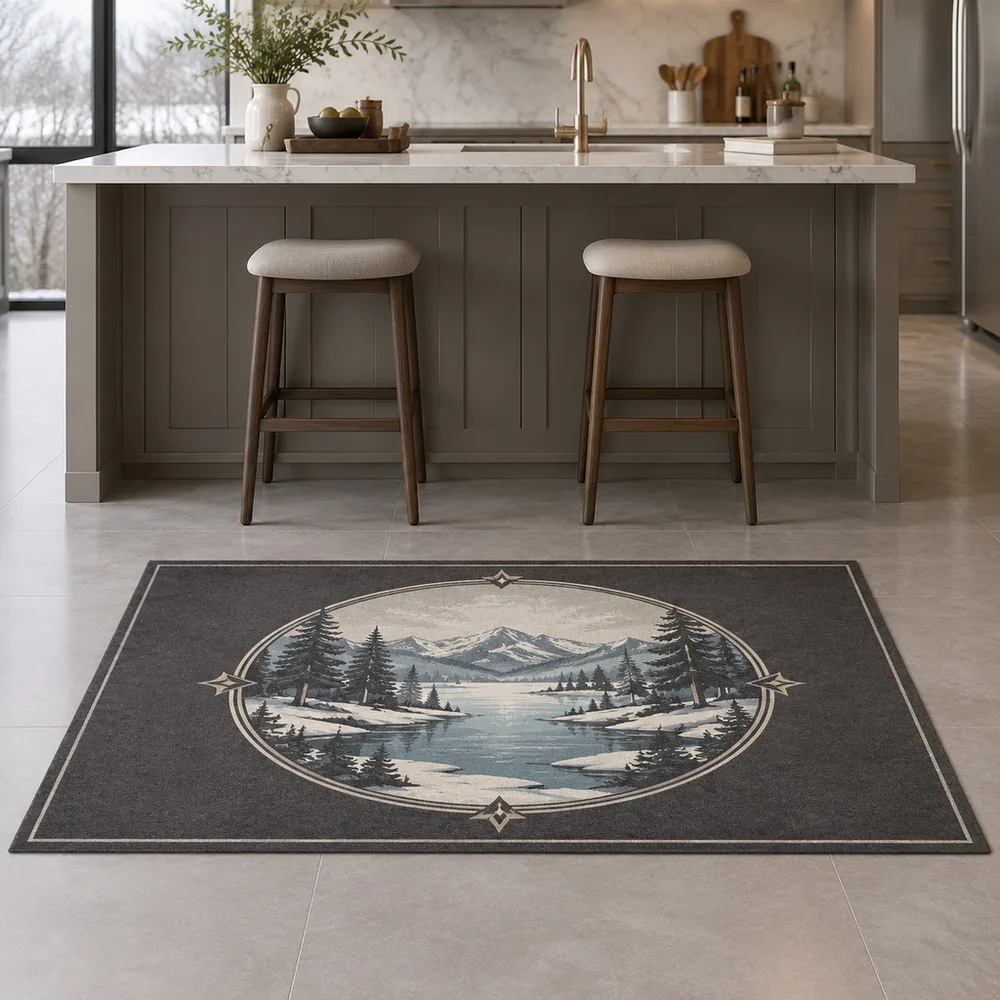 VIKAMA Area Rug Charcoal Grey Frozen Lake Shore Machine Washable Laundry Room Staircase Master Bedroom Kitchen Modern Home Decor