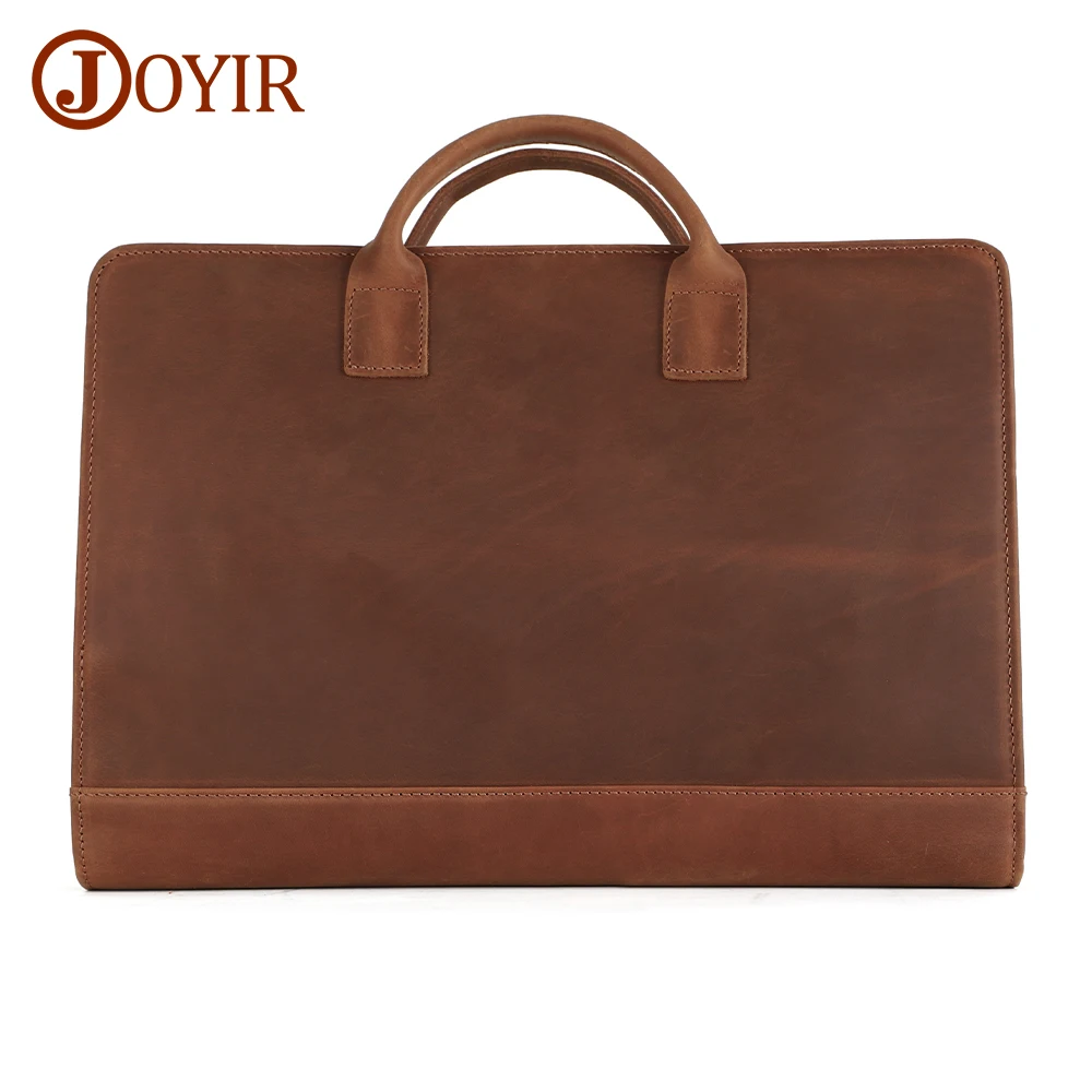 JOYIR Crazy Horse Leather Retro Men Briefcase for 15.6