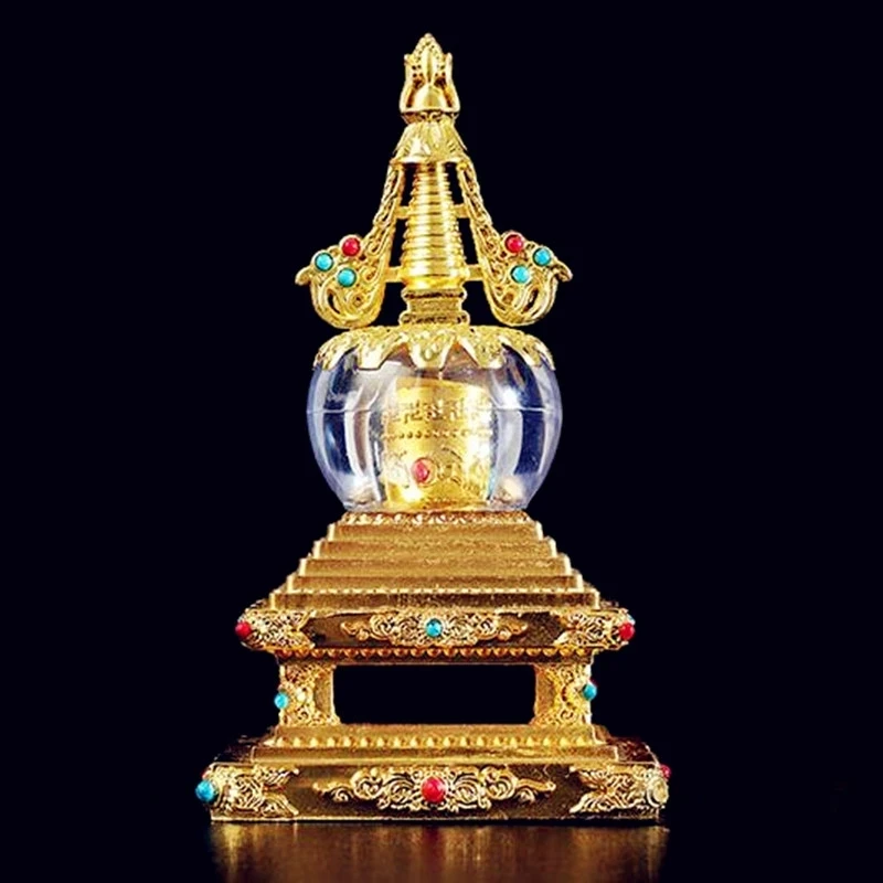 

Ancient Fantastic Tibetan Buddhist Stupa Supplies Copper Bodhi Pagoda 14 Cm Gold Fine Workmanship / Buddha Tower Can Decoration