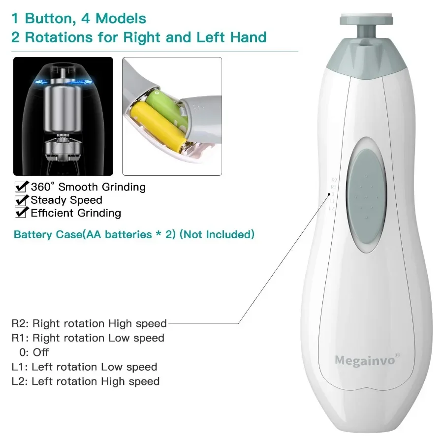 Coupe-ongles électrique pour bébé avec lumière LED et 10 têtes de meulage pour un soin des ongles sûr, silencieux et précis des nouveau-nés, les tout-petits et I