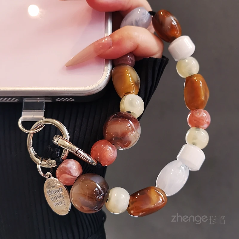 Handmade Irregular Stone Beaded Phone Lanyard - Women's Luxury Short Wrist Strap, Anti-Lost Drop-Proof for Outdoor