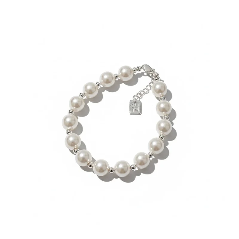 

Chunky Pearl Bracelet 316L Stainless Steel Hypoallergenic Tarnish Free Silver Bead Spacers Jewelry For Women MURMUR